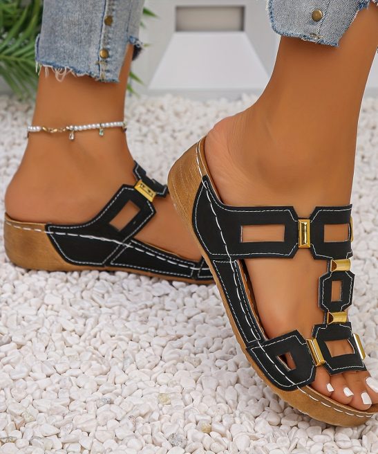 Colorful Metal Buckle Comfortable Thick-Soled Sandals, Women Shoes