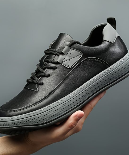 Men'S Genuine Leather Casual Fashion Sneakers, Preppy Sports Style, Solid Color, All-Season, Lace-Up Low Top Shoes with Round Toe, Rubber Sole, Synthetic Insole, for Hiking, Outdoor, Daily & Casual Wear - Image 9