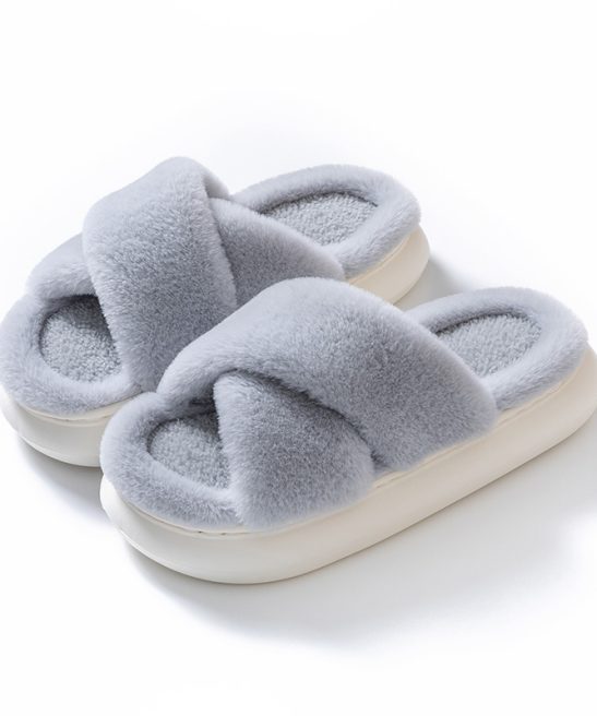 Fairy Fluffy Slippers for Women Indoor Home Thick Sole Non-Slip Versatile Crossed Plush Warm Slippers, Winter Comfort, Cozy Slippers, Soft Footwear, Minimalist Design, Plush Fabric, Durable Construction, Round Toe Slippers, Women's Slippers, Women's Footwear, Family Slippers, Soft Slippers For Women, Platform Slippers, Slippers For Women Winter, Guest Slippers Indoor, Non Slip Slippers - Image 8