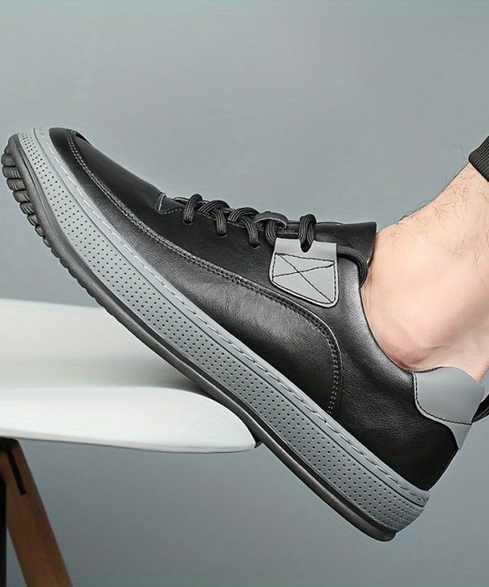 Men'S Genuine Leather Casual Fashion Sneakers, Preppy Sports Style, Solid Color, All-Season, Lace-Up Low Top Shoes with Round Toe, Rubber Sole, Synthetic Insole, for Hiking, Outdoor, Daily & Casual Wear - Image 10