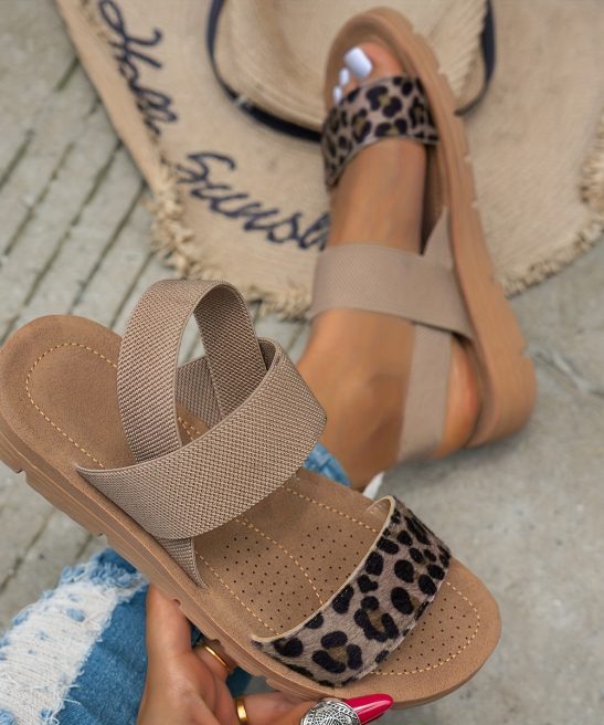 Leopard Print Flat Sandals, Comfortable And Versatile Open-Toe Roman Shoes., Women Shoes - Image 7