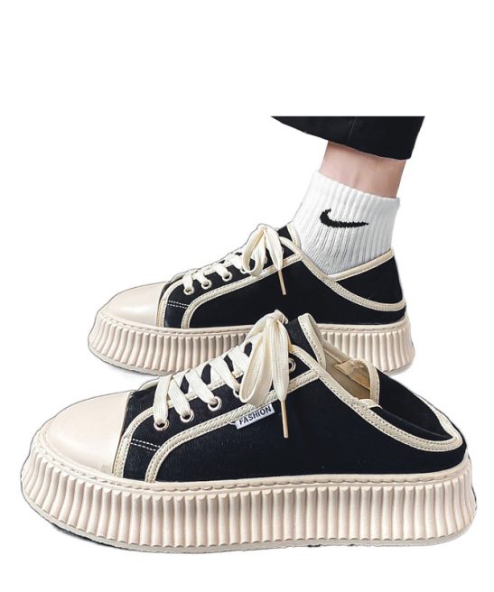 Men's Canvas Shoes Season Breathable Half Slippers Niche Casual Slip-On Thick Sole Step-On Sneakers - Image 5