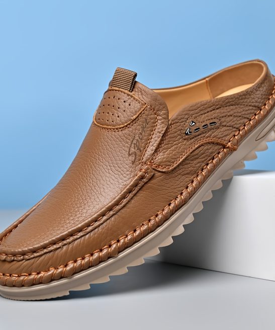 Top-grain Cowhide Upper, 2025 High-end New Men's Semi-enclosed Mule Shoes, Hand-stitched Upper for Enhanced Durability. Available in 3 Colors, Comfortable and Stylish, Breathable and Lightweight Slip-on Men's Sandals. Offered in 10 Sizes for All-day - Image 9