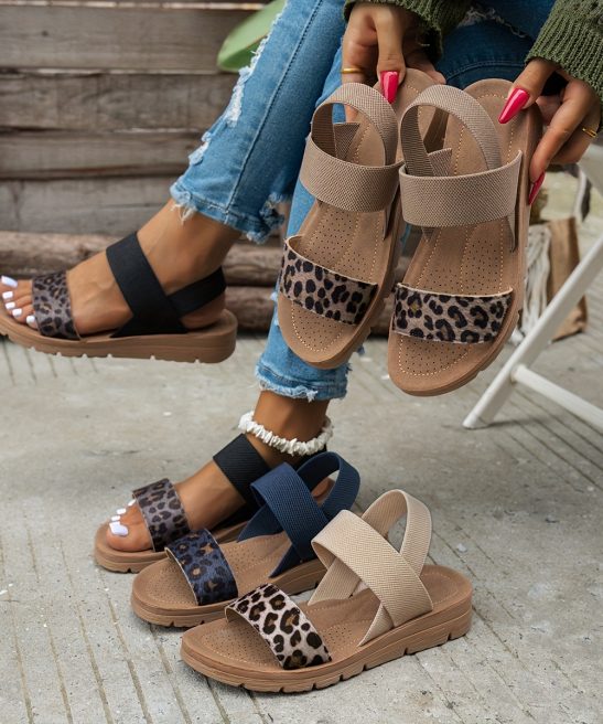 Leopard Print Flat Sandals, Comfortable And Versatile Open-Toe Roman Shoes., Women Shoes - Image 4