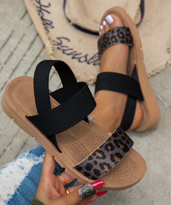 Leopard Print Flat Sandals, Comfortable And Versatile Open-Toe Roman Shoes., Women Shoes - Image 9