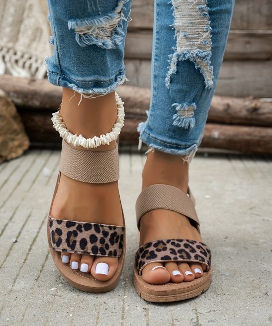 Leopard Print Flat Sandals, Comfortable And Versatile Open-Toe Roman Shoes., Women Shoes - Image 5