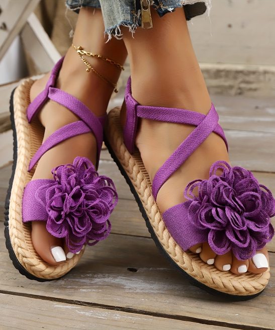 Women'S Fashion Floral Flat Sandals, Comfortable Casual Open-Toe Summer Shoes, Lightweight Sandals., Women Shoes