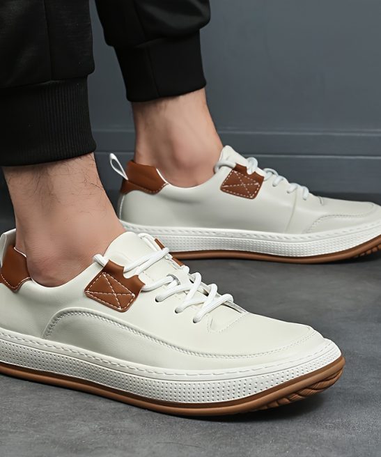 Alternative view of Men'S Genuine Leather Casual Fashion Sneakers, Preppy Sports Style, Solid Color, All-Season, Lace-Up Low Top Shoes with Round Toe, Rubber Sole, Synthetic Insole, for Hiking, Outdoor, Daily & Casual Wear