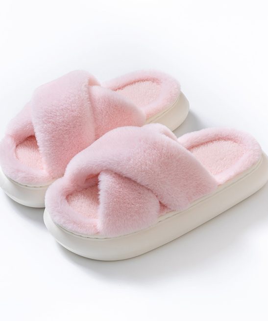 Fairy Fluffy Slippers for Women Indoor Home Thick Sole Non-Slip Versatile Crossed Plush Warm Slippers, Winter Comfort, Cozy Slippers, Soft Footwear, Minimalist Design, Plush Fabric, Durable Construction, Round Toe Slippers, Women's Slippers, Women's Footwear, Family Slippers, Soft Slippers For Women, Platform Slippers, Slippers For Women Winter, Guest Slippers Indoor, Non Slip Slippers - Image 3