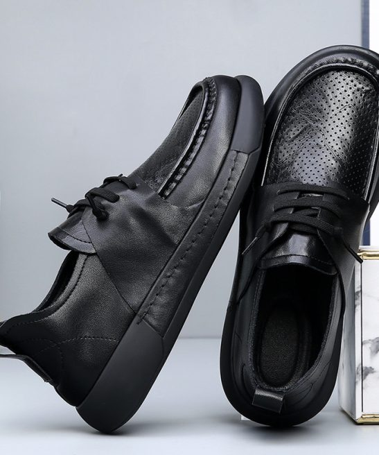 Men'S Genuine Leather Shoes | Optional Velvet, Non-Slip Slip-Onu002FLace-Up Closure, Breathable Low-Top Design, Thickened Cushioning EVA Insole, Non-Slip Rubber Sole - Suitable for Office All-Season Business Casual Shoes - Image 4