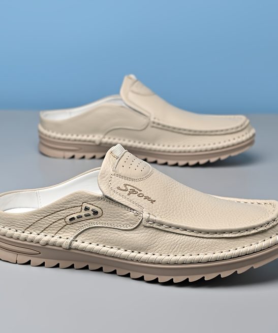 Top-grain Cowhide Upper, 2025 High-end New Men's Semi-enclosed Mule Shoes, Hand-stitched Upper for Enhanced Durability. Available in 3 Colors, Comfortable and Stylish, Breathable and Lightweight Slip-on Men's Sandals. Offered in 10 Sizes for All-day - Image 8