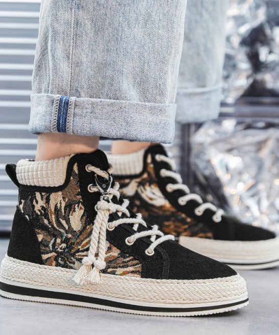 Alternative view of Men'S Casual Shoes Featuring Woven Straw And a High-Top Canvas Design, Inspired by Korean Fashion Trends, Perfect for Year-Round Wear