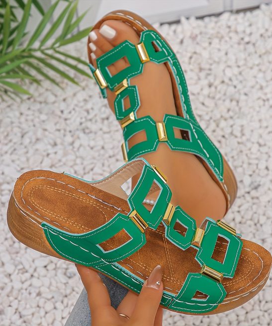 Colorful Metal Buckle Comfortable Thick-Soled Sandals, Women Shoes - Image 7