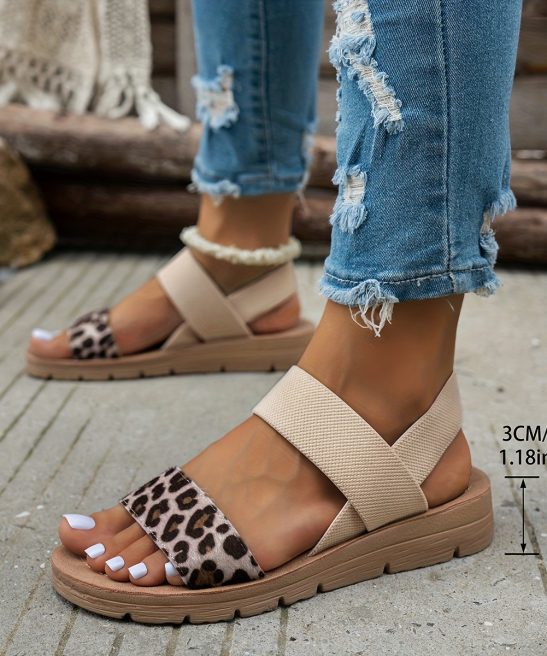 Alternative view of Leopard Print Flat Sandals, Comfortable And Versatile Open-Toe Roman Shoes., Women Shoes