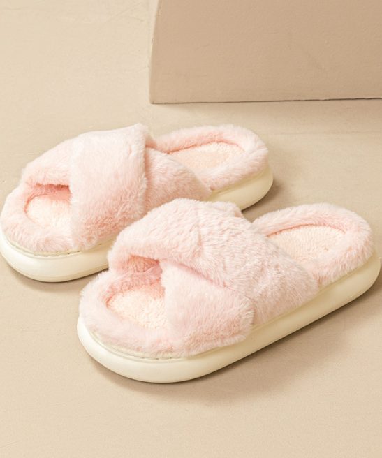Fairy Fluffy Slippers for Women Indoor Home Thick Sole Non-Slip Versatile Crossed Plush Warm Slippers, Winter Comfort, Cozy Slippers, Soft Footwear, Minimalist Design, Plush Fabric, Durable Construction, Round Toe Slippers, Women's Slippers, Women's Footwear, Family Slippers, Soft Slippers For Women, Platform Slippers, Slippers For Women Winter, Guest Slippers Indoor, Non Slip Slippers - Image 5