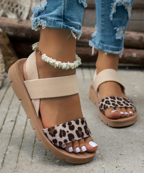 Leopard Print Flat Sandals, Comfortable And Versatile Open-Toe Roman Shoes., Women Shoes - Image 3