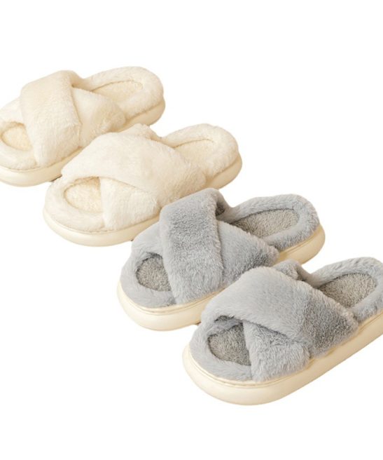 Fairy Fluffy Slippers for Women Indoor Home Thick Sole Non-Slip Versatile Crossed Plush Warm Slippers, Winter Comfort, Cozy Slippers, Soft Footwear, Minimalist Design, Plush Fabric, Durable Construction, Round Toe Slippers, Women's Slippers, Women's Footwear, Family Slippers, Soft Slippers For Women, Platform Slippers, Slippers For Women Winter, Guest Slippers Indoor, Non Slip Slippers