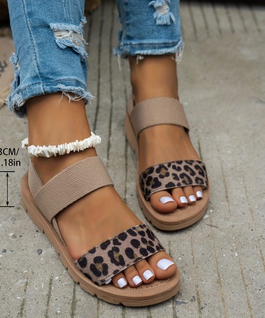 Leopard Print Flat Sandals, Comfortable And Versatile Open-Toe Roman Shoes., Women Shoes - Image 15