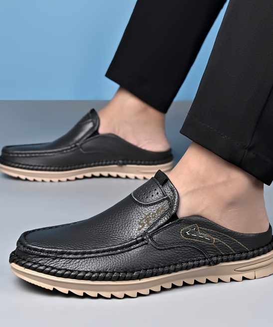 Top-grain Cowhide Upper, 2025 High-end New Men's Semi-enclosed Mule Shoes, Hand-stitched Upper for Enhanced Durability. Available in 3 Colors, Comfortable and Stylish, Breathable and Lightweight Slip-on Men's Sandals. Offered in 10 Sizes for All-day - Image 3