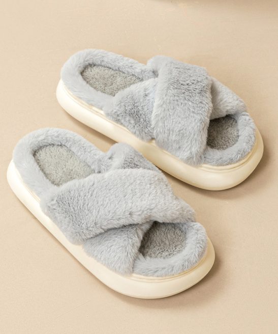 Fairy Fluffy Slippers for Women Indoor Home Thick Sole Non-Slip Versatile Crossed Plush Warm Slippers, Winter Comfort, Cozy Slippers, Soft Footwear, Minimalist Design, Plush Fabric, Durable Construction, Round Toe Slippers, Women's Slippers, Women's Footwear, Family Slippers, Soft Slippers For Women, Platform Slippers, Slippers For Women Winter, Guest Slippers Indoor, Non Slip Slippers - Image 6