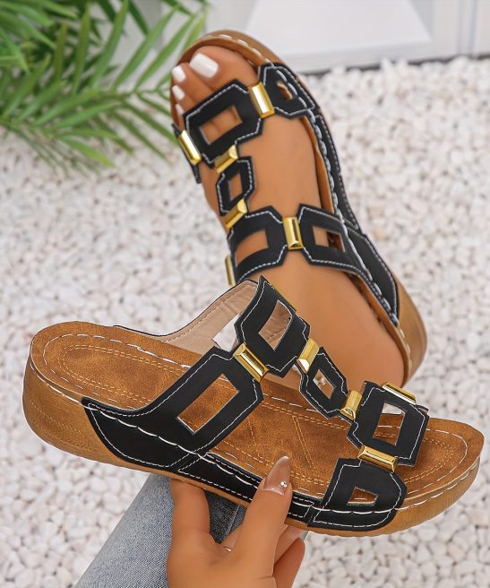 Colorful Metal Buckle Comfortable Thick-Soled Sandals, Women Shoes - Image 3