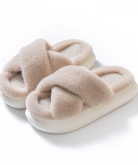 Fairy Fluffy Slippers for Women Indoor Home Thick Sole Non-Slip Versatile Crossed Plush Warm Slippers, Winter Comfort, Cozy Slippers, Soft Footwear, Minimalist Design, Plush Fabric, Durable Construction, Round Toe Slippers, Women's Slippers, Women's Footwear, Family Slippers, Soft Slippers For Women, Platform Slippers, Slippers For Women Winter, Guest Slippers Indoor, Non Slip Slippers - Image 4