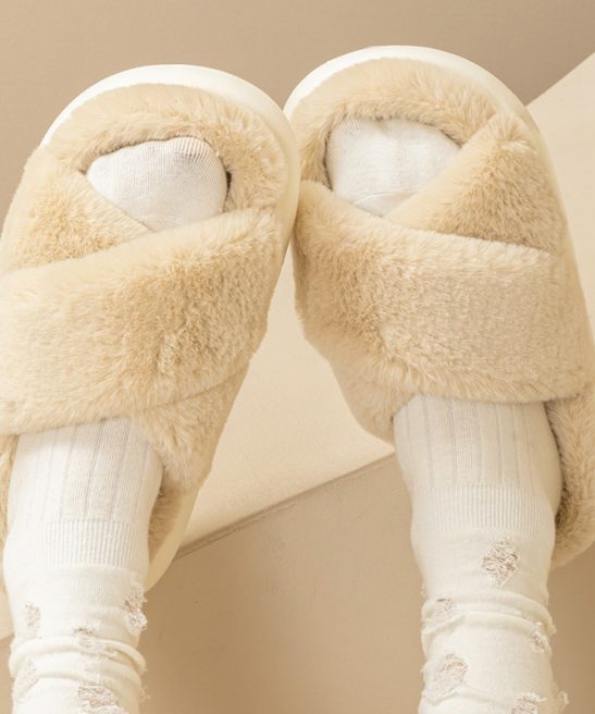 Fairy Fluffy Slippers for Women Indoor Home Thick Sole Non-Slip Versatile Crossed Plush Warm Slippers, Winter Comfort, Cozy Slippers, Soft Footwear, Minimalist Design, Plush Fabric, Durable Construction, Round Toe Slippers, Women's Slippers, Women's Footwear, Family Slippers, Soft Slippers For Women, Platform Slippers, Slippers For Women Winter, Guest Slippers Indoor, Non Slip Slippers - Image 7