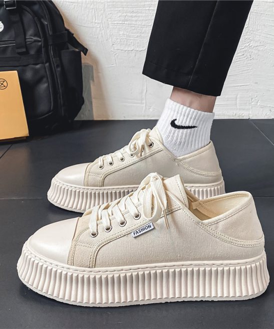 Alternative view of Men's Canvas Shoes Season Breathable Half Slippers Niche Casual Slip-On Thick Sole Step-On Sneakers