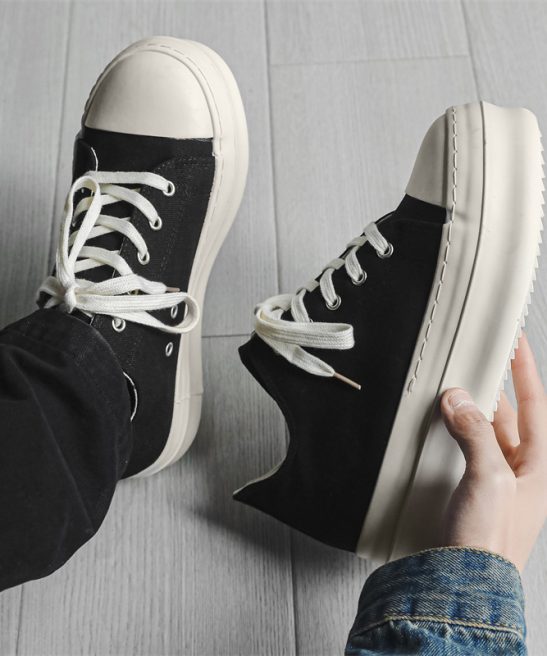Alternative view of Men's Height Increase Thick Platform Sneakers - Upper & Sole, Cushioning, Low-Top Mid-Top Lace-Up Round Toe for Casual Athletic Wear, - Comfortable Height Shoes Suitable for High Street Style